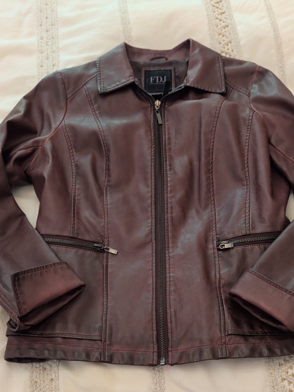 Women's Rich Burgundy Faux Leather Zip Jacket